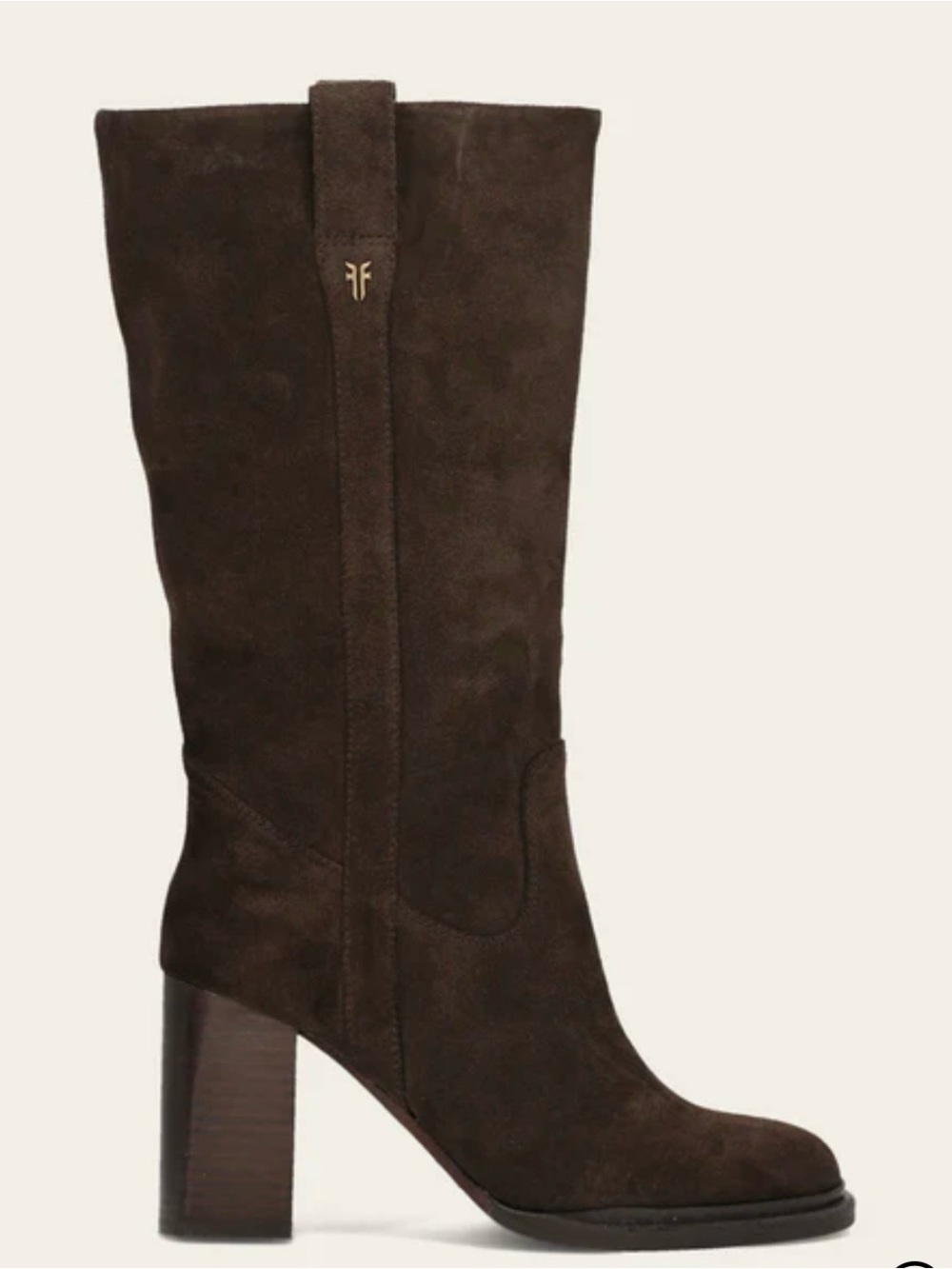 Frye Dark Brown Suede Mid-Calf Block Heel Boot